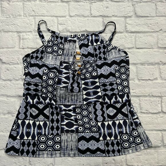 Bleu Rod Beattie Blue Ikat Plus 20W High Neck Lattice-Front Tankini Top Slimming - Picture 2 of 6